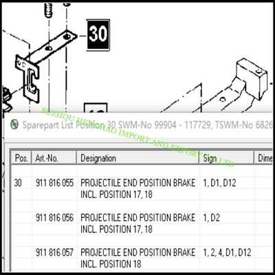 Bagian No. 911816057 BRAKE PROJECTILE END POSITION FOR SULZER Weaving Loom suku cadang,MRO Supplies untuk Pabrik Kain