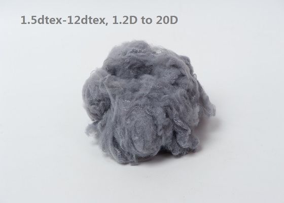 Bahan Baku Poliester Abu-abu Premium Dicelup Serat Pokok Poliester Daur Ulang ISO9001
